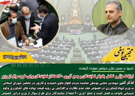 ارتباط موثر و تعامل با دیگر نمایندگان و جمع آوری ۶۰ امضا از نمایندگان برای طرح سوال از وزیر