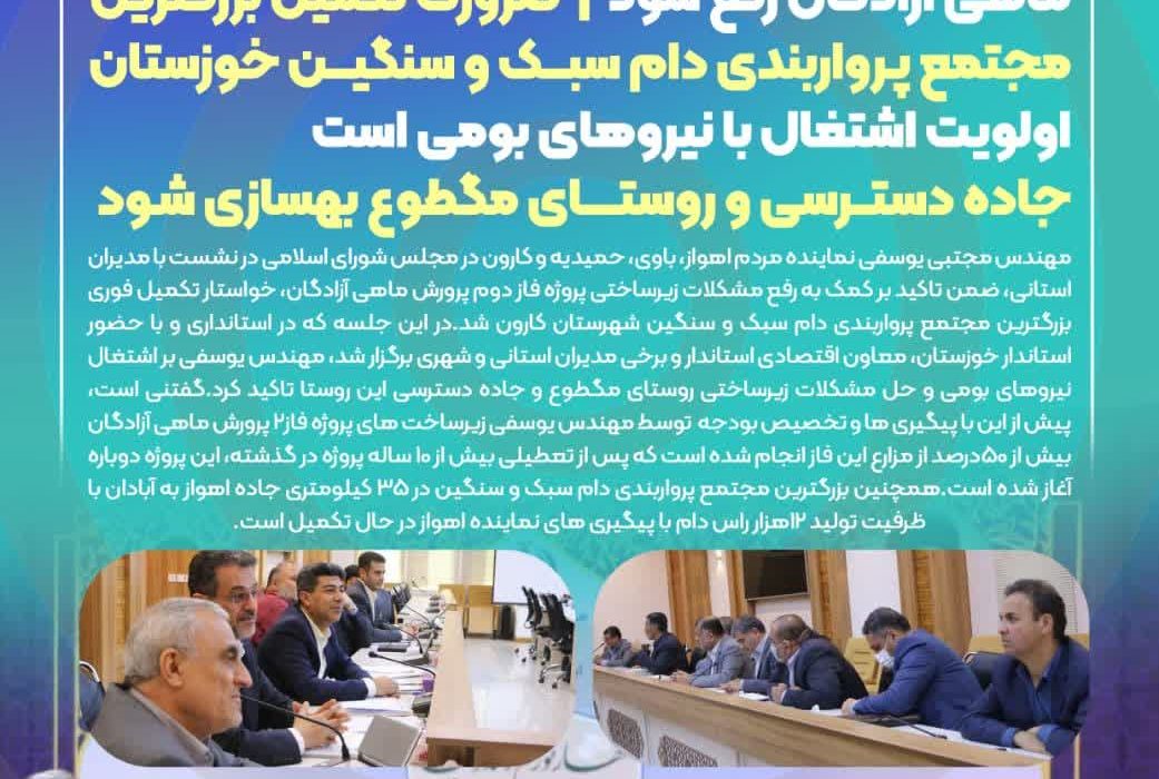 نشست مشترک نماینده اهواز با استاندار و مدیران استانی به منظور تسریع و اتمام پروژه های فاز دو پرورش ماهی آزادگان و مجتمع پرواربندی دام شهرستان کارون