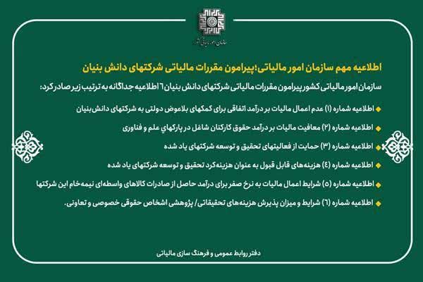 اطلاعیه مهم سازمان امور مالیاتی؛   پیرامون مقررات مالیاتی شرکت‏های دانش بنیان