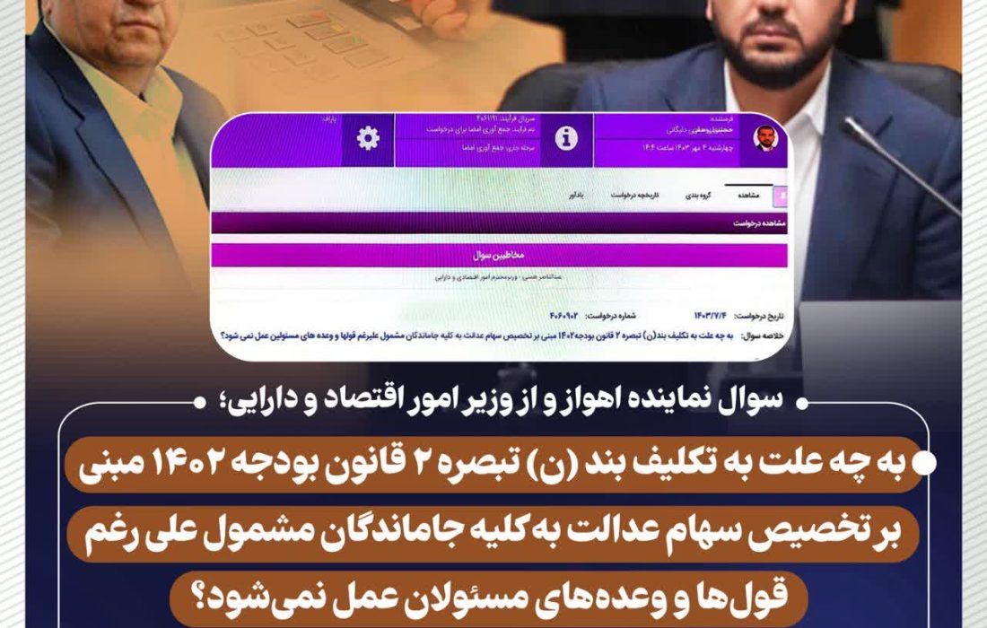طرح سوال نماینده اهواز و از وزیر امور اقتصاد و دارایی؛