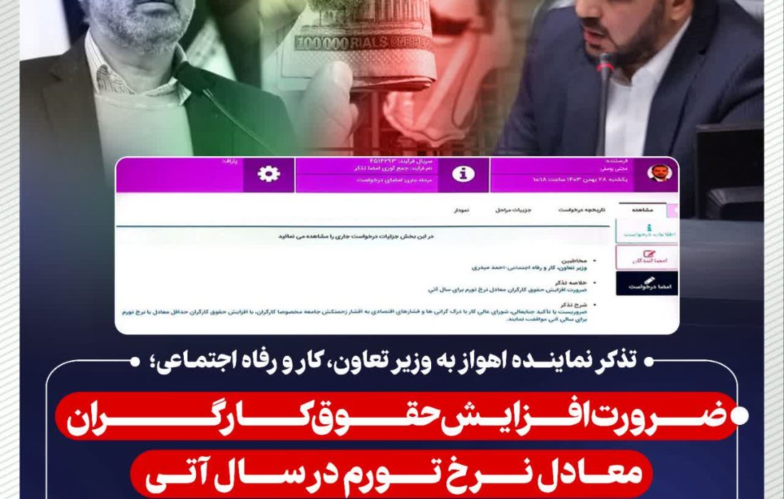 تذکر نماینده اهواز به وزیر تعاون، کار و رفاه اجتماعی