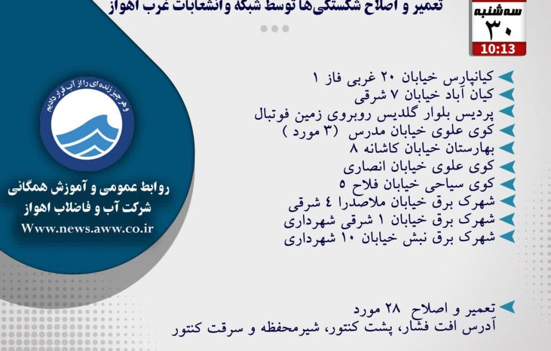 اخبار شرکت آب و فاضلاب اهواز